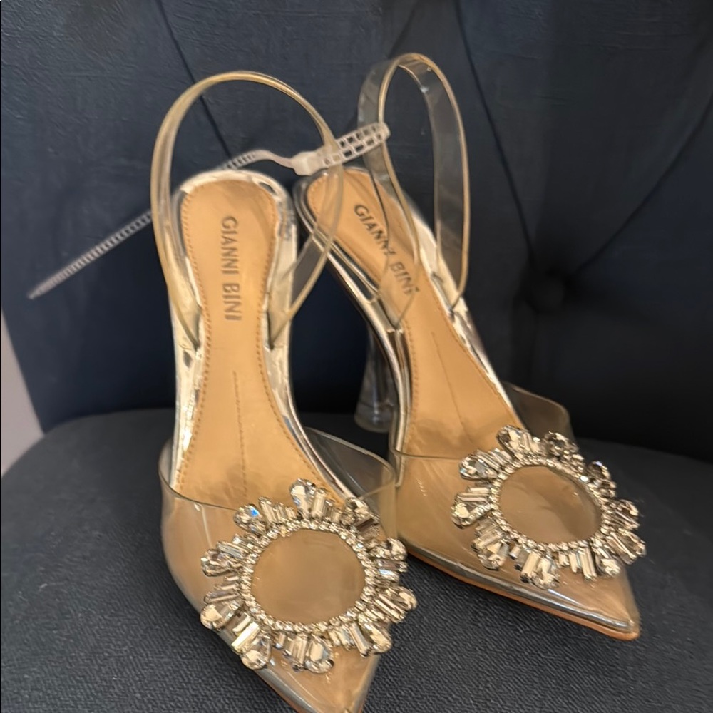 Gianni Bini silver Slingback Heels with Crystal Embellishment
